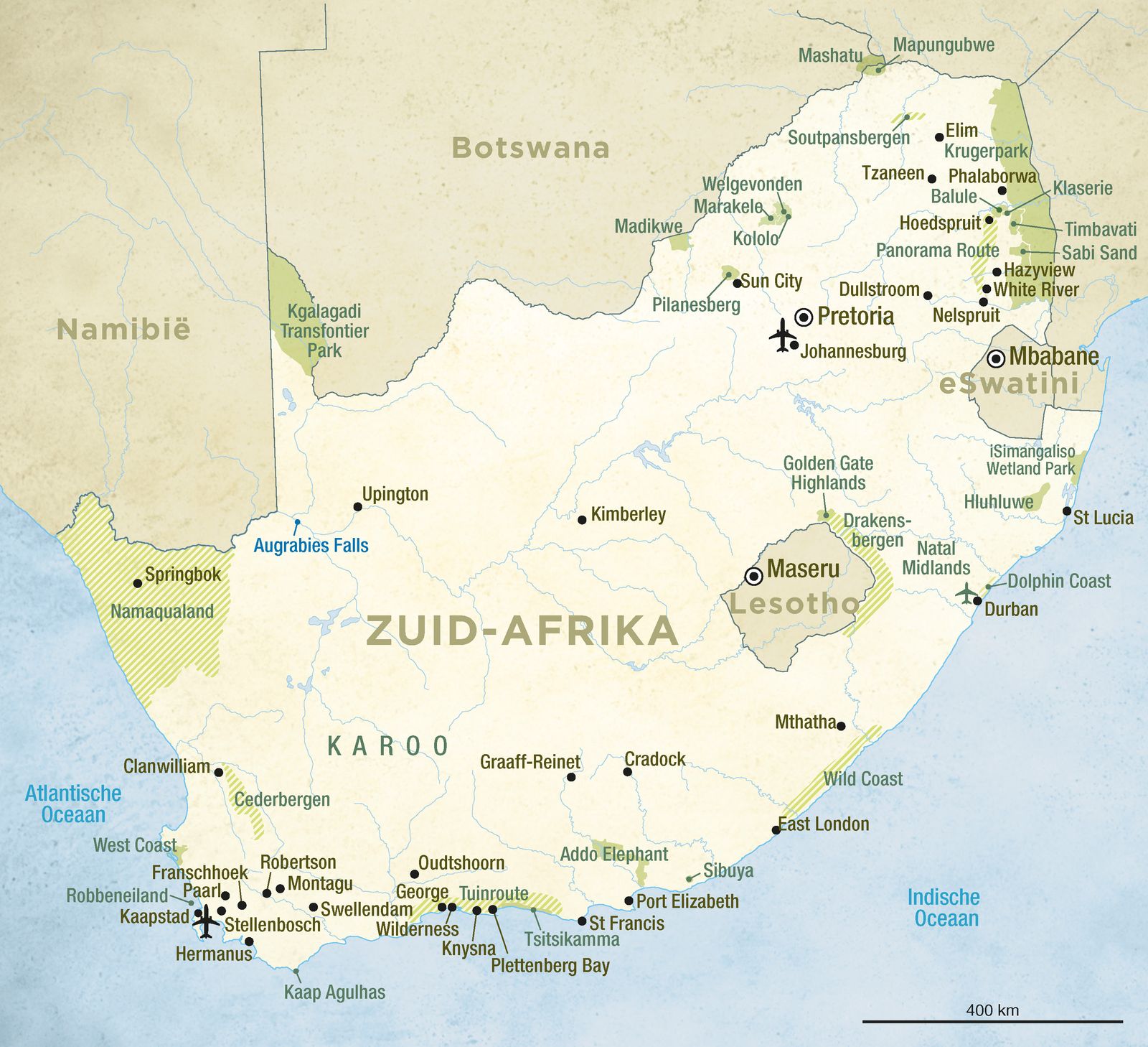 Landkaart van Zuid-Afrika